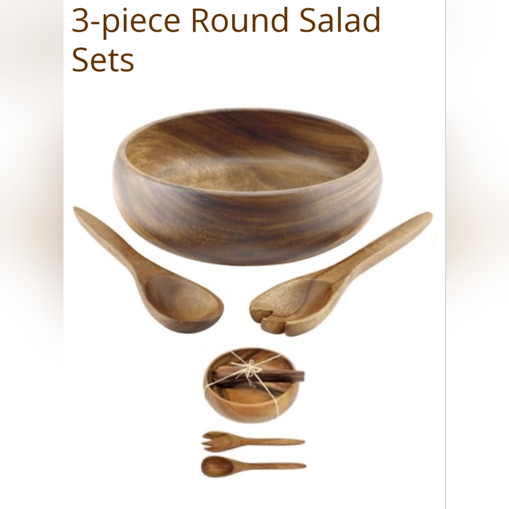 Acacia Wood Salad Bowl Set